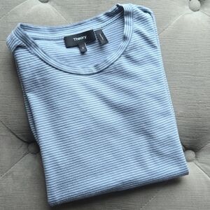 Theory Blue and White Striped Short Sleeve Tee